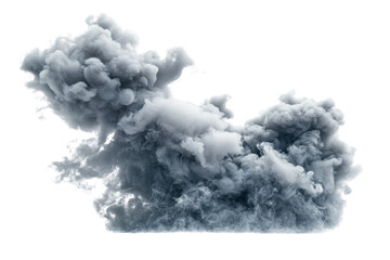 Dense gray smoke billowing and swirling in a dramatic display against a clear background