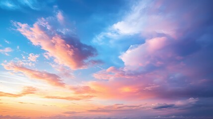 Obraz premium A stunning view of a colorful sunset sky filled with fluffy clouds.