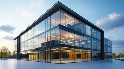 Fototapeta premium Modern glass building with sleek design, showcasing a contemporary architectural style.