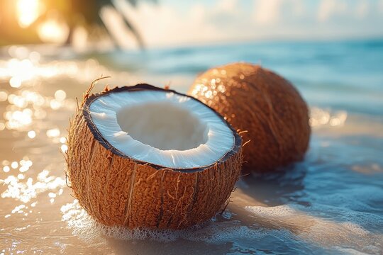 Fresh Coconut on a Tropical Beach