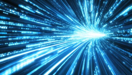 Obraz premium Dynamic Blue Light Stream with Radiating Effects Representing Speed, Motion, and Energy in Digital Space for Background or Abstract Design