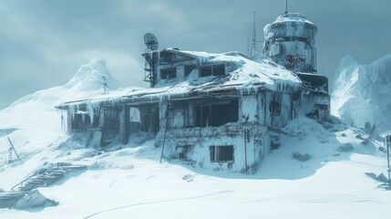 Obraz premium Abandoned snowy mountaintop research station