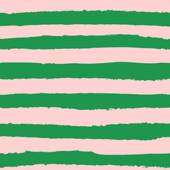 Obraz premium Horizontal stripe seamless repeat pattern in bright green and soft pink. Grunge torn texture jagged vector cabana stripe for apparel, packaging, fabric, swim, wallpaper, spring.