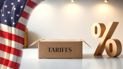 An illustration of international trade concepts in the U.S., depicting a trade war and tariffs between the U.S. and its trading partners