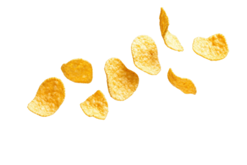 Pile of chips is flying through the air, isolated