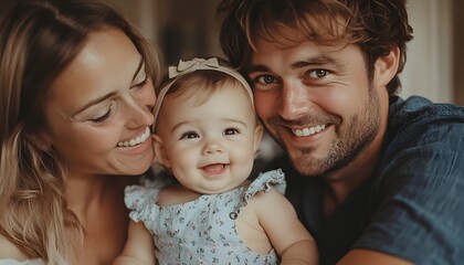 Heartwarming portrait of a family smiling and cuddling together, celebrating their bond and love