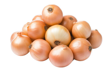 Pile of onions with some of them being larger than others, isolated