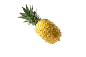 Yellow pineapple is shown on a white background, isolated