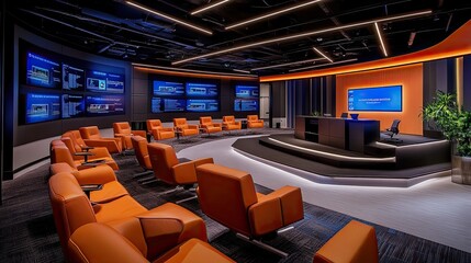 Fototapeta premium Modern Conference Room with Sleek Design and Orange Accents