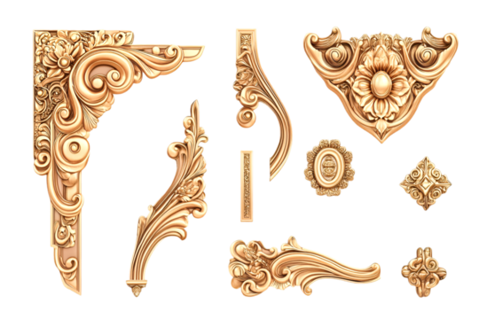 Elegant Golden Ornate Decorative Elements Luxurious Rococo Style Design