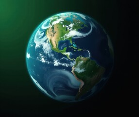 Fototapeta premium Green Earth Globe in Space View from Above. Ideal for educational projects about Earth science, illustrating global perspectives, environmental themes, showcasing continents and geography