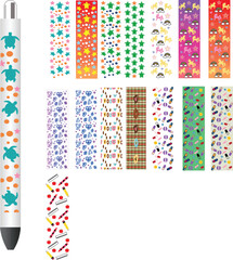 Glitter pen wrap Designs, police, flower, sunflower, leopard, coffee, dogs paw, leaf, animals, fruits, firefighter, nurse, scrub life, medical, pen card template, schoo,teeacher, apple, turtles