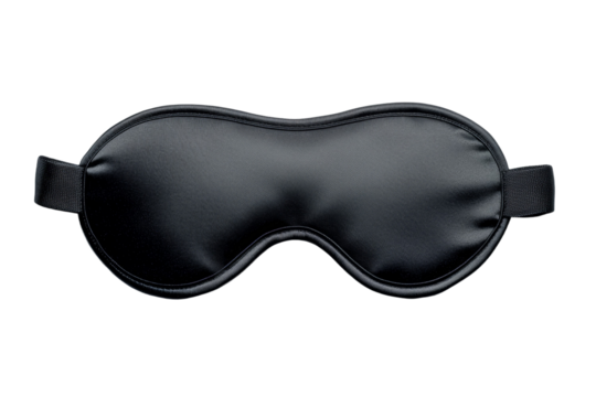 Black eye mask with a black strap isolated