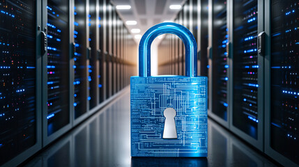 Cyber Security Shield Digital Data Protection Server Room Technology and Data Center Concept