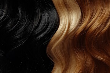 Naklejka premium A close-up view of three different hair colors: black, blonde, and brown, showcasing their texture and shine.