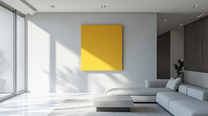 Modern Living Room with Yellow Artwork