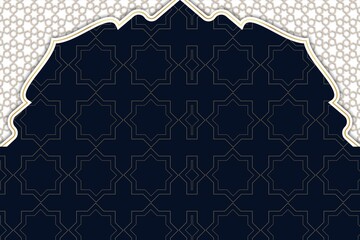 A deep navy canvas, adorned with a mesmerizing array of golden geometric designs, evokes a sense of timeless elegance. Islamic design. Arabian styles.