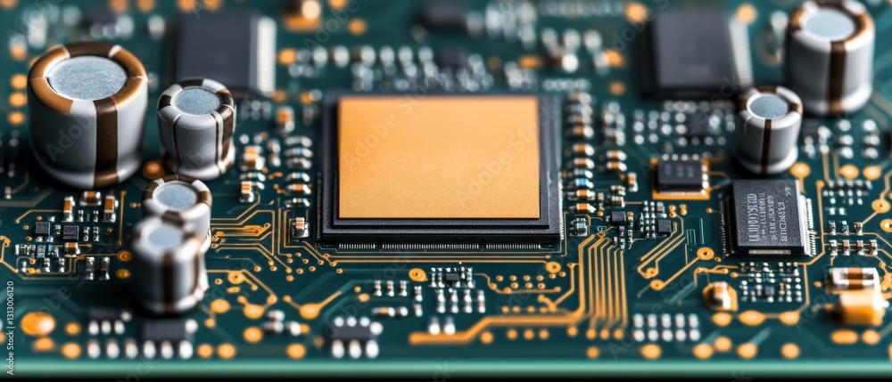 Poster abstract circuit board with microprocessor showcasing futuristic technology and advanced electronic 