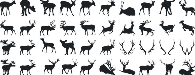 Collection of deer silhouettes vector illustration, perfect for logos, designs, and more.