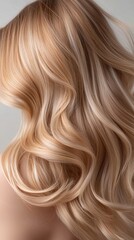 Naklejka premium A woman with long blonde hair is shown with a lot of volume and texture