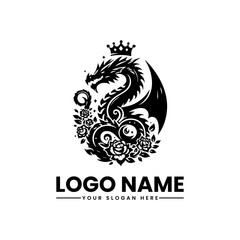 Dragon Crown Flower Vector Logo | Majestic Mythical Emblem | Elegant Fantasy Design