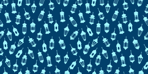 Lamp seamless pattern background. Middle East hanging lantern motif. Islam, muslim, ramadan, eid, mubarak