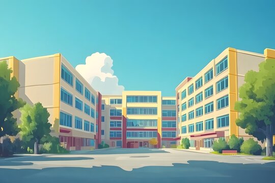 Modern school buildings under the blue sky
