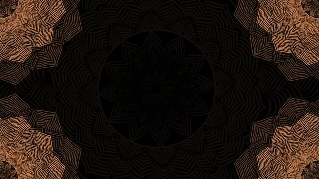 Opulent Gold Theme Blank Horizontal Video Background with Intricately Crafted Ornamental Symmetric Thin Mandala Lines, Mandala Background Pastel Yoga template. Gradient background with round mandala.