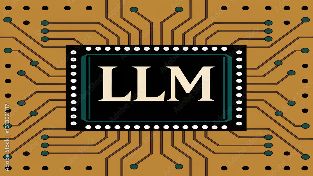 Poster large language model - llm, llm circuit board design with intricate connections and details