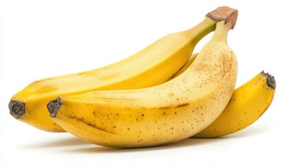 Three Ripe Yellow Bananas on White Background