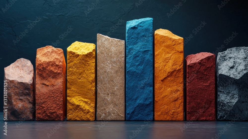 Poster a row of colorful blocks with a blue one in the middle