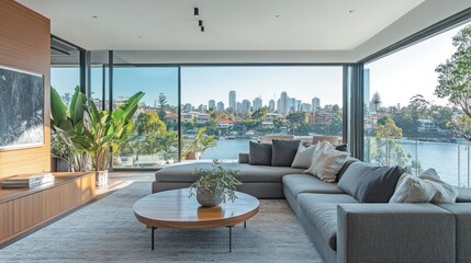 Fototapeta premium Modern living room with city view (9)