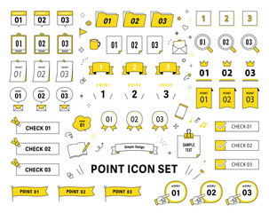 数字　タイトル　リボン　POINT　CHECK　デザイン　フレーム　ベクター　線画　セット　飾り　あしらい