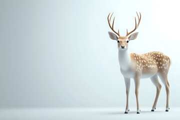 Graceful spotted deer with antlers standing on light background, side view of male fallow deer with detailed fur texture and natural pose. Suitable for nature designs.