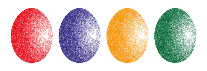 Collection of colorful easter egg in halftone shadoow effect isolated on a white background