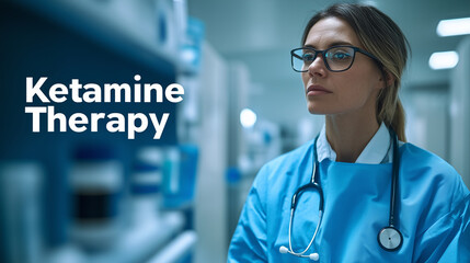Doctor evaluating ketamine therapy in hospital pharmacy