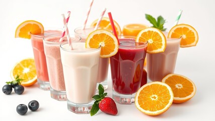 Fototapeta premium Fresh Fruit Smoothies and Orange Juice Collection in Cups