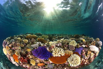 Vibrant Underwater Coral Reef in Sunlight