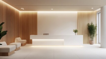 Modern minimalist lobby reception desk interior