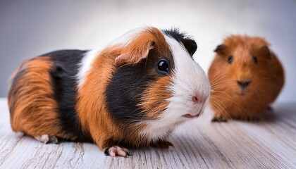 portrait of a cute guinea pig with a skinny guinea pig in the background