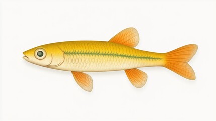Golden fish illustration, aquatic life, white background, nature, educational use