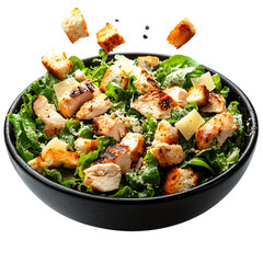 A Grilled Chicken Caesar Salad with Croutons Parmesan Isolated on Transparent Background