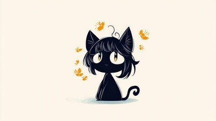 A minimalistic cartoon black Wild Cat girl