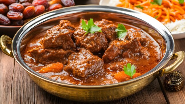 Delicious Spicy Lamb Curry in Golden Bowl  Appetizing Food Photography