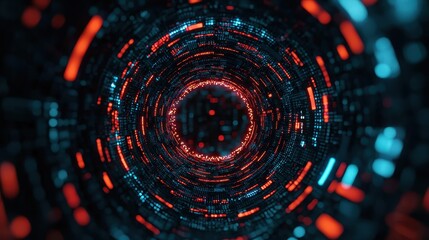 Obraz premium Abstract technology background with glowing red and blue lights forming a tunnel. Concept for data, network, and future.