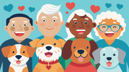 Smiling wrinkled faces and wagging tails filled the community center as elderly individuals found their perfect furry match.. Vector illustration
