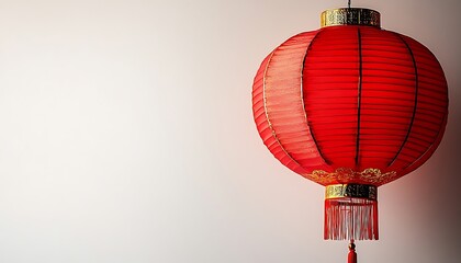 Obraz premium Red Chinese Lantern Hanging Against White Wall