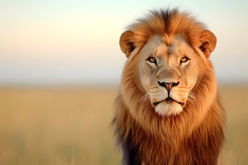 Fototapeta premium Imposing African Lion Captured in Captivating Close Up Portrait