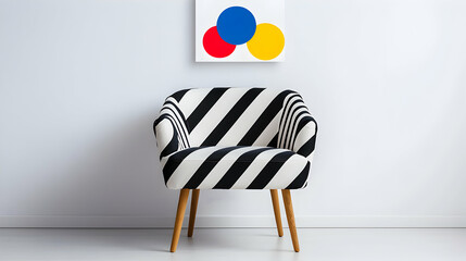 Black And White Striped Armchair With Pop Art Wall Decor