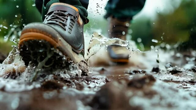 Dynamic splash in muddy adventure trail captured in highresolution slow motion